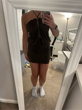 Strappy Olive Halter Mini Dress - Shein